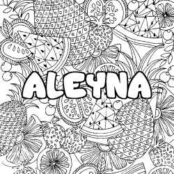 Coloriage prénom ALEYNA - décor Mandala fruits