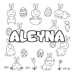 Coloriage pr&eacute;nom ALEYNA - d&eacute;cor Paques