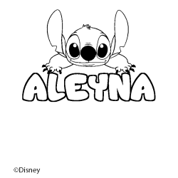 Coloriage pr&eacute;nom ALEYNA - d&eacute;cor Stitch