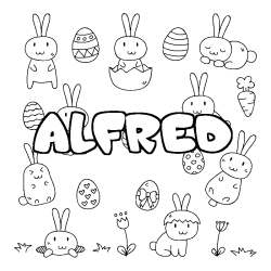 Coloriage pr&eacute;nom ALFRED - d&eacute;cor Paques