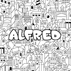 Coloriage pr&eacute;nom ALFRED - d&eacute;cor Ville