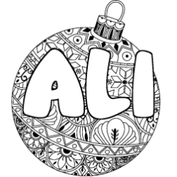 Coloriage pr&eacute;nom ALI - d&eacute;cor Boule de No&euml;l