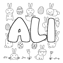 Coloriage pr&eacute;nom ALI - d&eacute;cor Paques