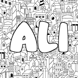 Coloriage pr&eacute;nom ALI - d&eacute;cor Ville