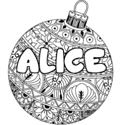 Coloriage prénom ALICE - décor Boule de Noël