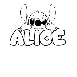 Coloriage prénom ALICE - décor Stitch