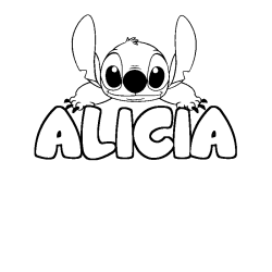Coloriage prénom ALICIA - décor Stitch