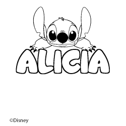 Coloriage pr&eacute;nom ALICIA - d&eacute;cor Stitch
