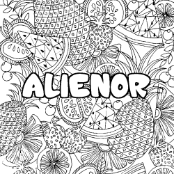 Coloriage prénom ALIENOR - décor Mandala fruits