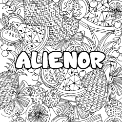 Coloriage pr&eacute;nom ALIENOR - d&eacute;cor Mandala fruits