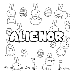 Coloriage pr&eacute;nom ALIENOR - d&eacute;cor Paques