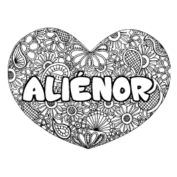 Coloriage pr&eacute;nom ALI&Eacute;NOR - d&eacute;cor Mandala coeur