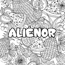 Coloriage pr&eacute;nom ALI&Eacute;NOR - d&eacute;cor Mandala fruits