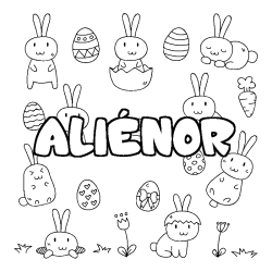 Coloriage pr&eacute;nom ALI&Eacute;NOR - d&eacute;cor Paques