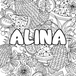 Coloriage prénom ALINA - décor Mandala fruits