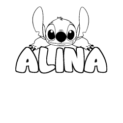 Coloriage prénom ALINA - décor Stitch