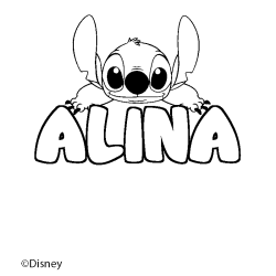 Coloriage pr&eacute;nom ALINA - d&eacute;cor Stitch