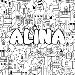 Coloriage prénom ALINA - décor Ville