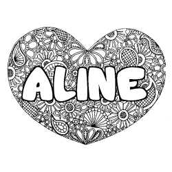 Coloriage pr&eacute;nom ALINE - d&eacute;cor Mandala coeur