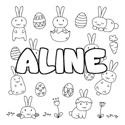 Coloriage pr&eacute;nom ALINE - d&eacute;cor Paques