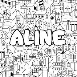 Coloriage pr&eacute;nom ALINE - d&eacute;cor Ville
