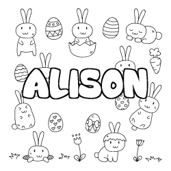Coloriage pr&eacute;nom ALISON - d&eacute;cor Paques