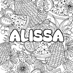 Coloriage prénom ALISSA - décor Mandala fruits
