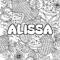 Coloriage pr&eacute;nom ALISSA - d&eacute;cor Mandala fruits