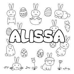 Coloriage pr&eacute;nom ALISSA - d&eacute;cor Paques