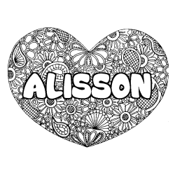 Coloriage pr&eacute;nom ALISSON - d&eacute;cor Mandala coeur