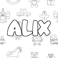 Coloriage prénom ALIX - décor Jouets