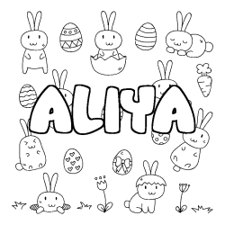 Coloriage pr&eacute;nom ALIYA - d&eacute;cor Paques