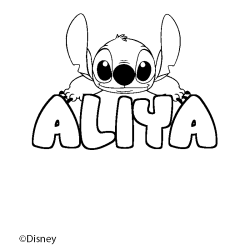 Coloriage pr&eacute;nom ALIYA - d&eacute;cor Stitch