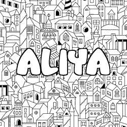 Coloriage prénom ALIYA - décor Ville