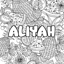 Coloriage prénom ALIYAH - décor Mandala fruits