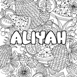 Coloriage pr&eacute;nom ALIYAH - d&eacute;cor Mandala fruits