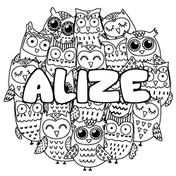 Coloriage prénom ALIZE - décor Chouettes