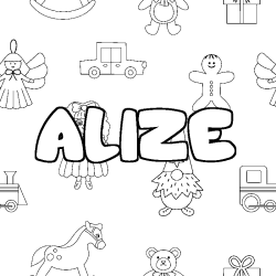 Coloriage prénom ALIZE - décor Jouets