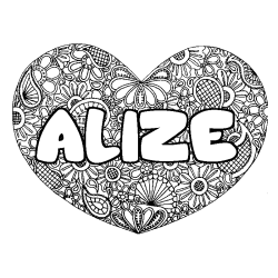 Coloriage prénom ALIZE - décor Mandala coeur