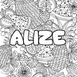 Coloriage prénom ALIZE - décor Mandala fruits