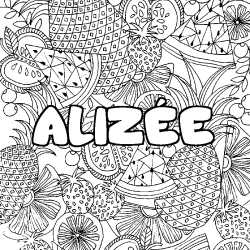 Coloriage prénom ALIZÉE - décor Mandala fruits