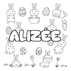 Coloriage pr&eacute;nom ALIZ&Eacute;E - d&eacute;cor Paques