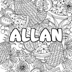 Coloriage pr&eacute;nom ALLAN - d&eacute;cor Mandala fruits