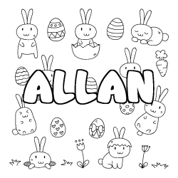 Coloriage pr&eacute;nom ALLAN - d&eacute;cor Paques
