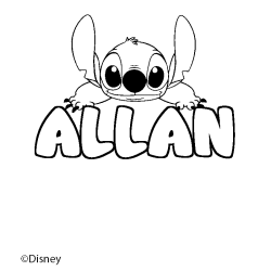 Coloriage pr&eacute;nom ALLAN - d&eacute;cor Stitch