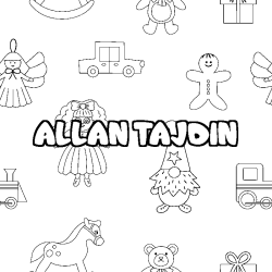 Coloriage prénom ALLAN TAJDIN - décor Jouets