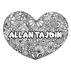 Coloriage pr&eacute;nom ALLAN TAJDIN - d&eacute;cor Mandala coeur