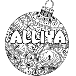 Coloriage prénom ALLIYA - décor Boule de Noël