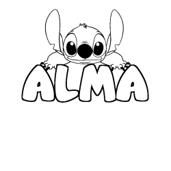 Coloriage prénom ALMA - décor Stitch