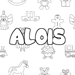 Coloriage prénom ALOIS - décor Jouets